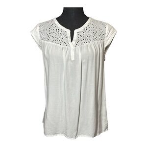 Pale Sky White Boho Crochet Cap Sleeve Cottagecore Top Size Medium